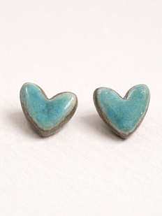 Серёжки-гвоздики Сердечки, керамика, бирюзовые