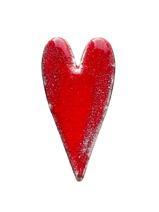 Брошь ручной работы КерамЕлКа «Длинное сердце», патина красная, керамика