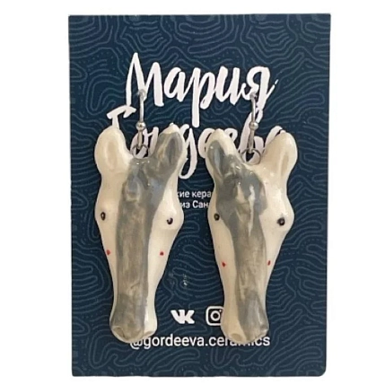 Серьги Мария Гордеева «Лошадки», керамика, тёмно-серые, фото 1.