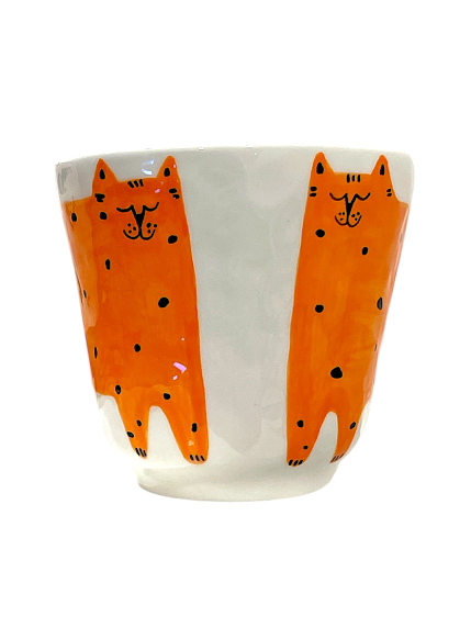 Чашка для чая ручной работы Кот оранжевая, керамика, 250 мл, фото 1.