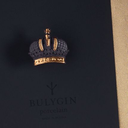 Брошь ручной работы Bulygin «Корона», фарфор, чёрно-золотистая, фото 3.