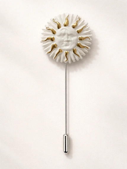 Брошь ручной работы Фарфор Булыгина «Солнце», бело-золотистая, фото 2.