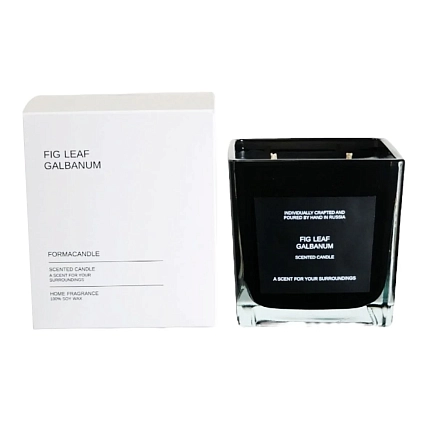 Свеча куб в черном стекле «Зеленый лист инжира и гальбанум», фото 1.