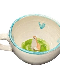 Кружка ручной работы с фигуркой лисы, керамика, 350 мл