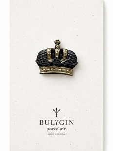 Брошь ручной работы Bulygin «Корона», фарфор, чёрно-серебристая