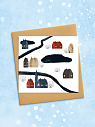 Квадратная зимняя сканди открытка «Пейзаж с домиками», превью фото 2