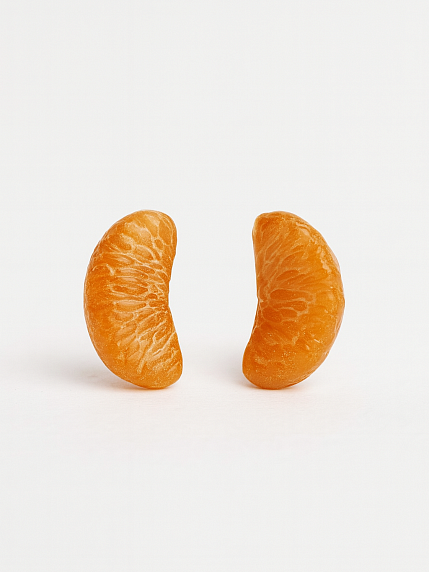 Серьги-гвоздики «Дольки мандарина», полимерная глина, фото 1.