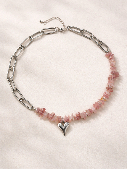 Цепь с розовым кварцем и подвеской «Сердечко» Migette, фото 2.