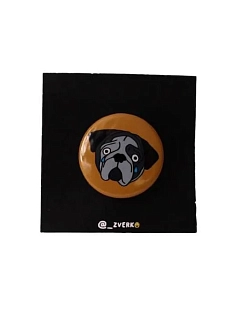 Закатной значок «Мопс», коричневый, металл, 25 мм