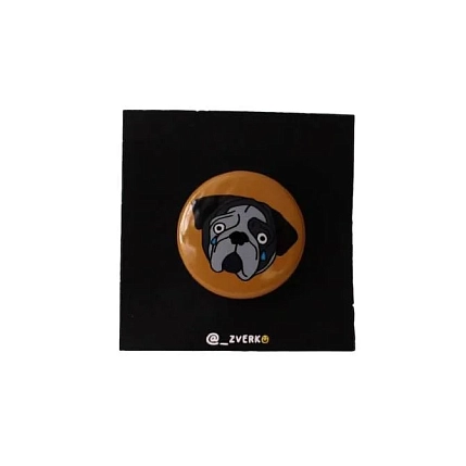 Закатной значок «Мопс», коричневый, металл, 25 мм, фото 1.