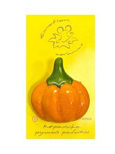 Брошь ручной работы «Круглая тыква», керамика, оранжевая