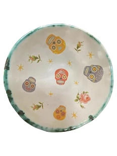 Глубокая тарелка ручной работы Керумбия «Черепа», бирюзовая, керамика, 15 см