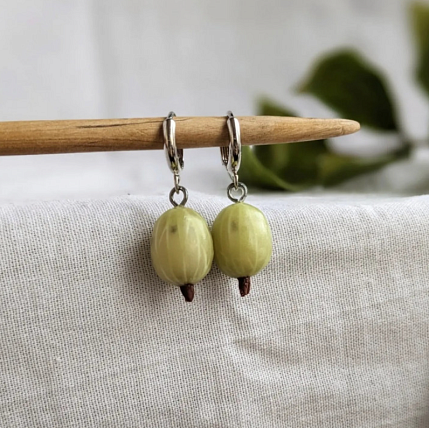 Серьги «Крыжовник с листиком», полимерная глина, фото 3.