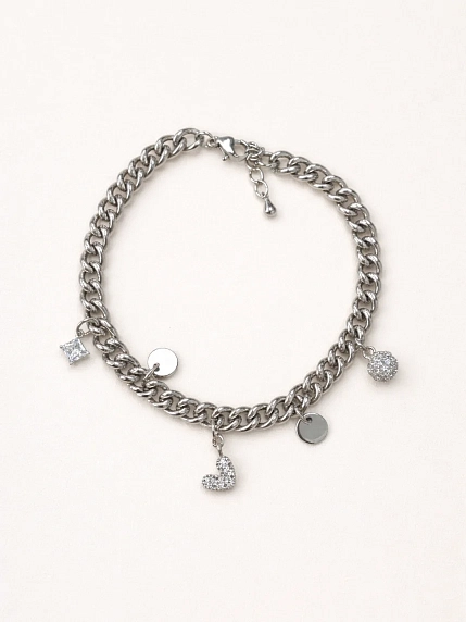 Браслет цепь с подвесами «Сердце, шар» Мигетт, фото 1.