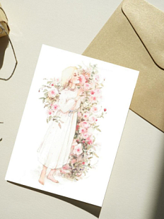 Открытка Оксана Викторова «Девочка с розами», односторонняя