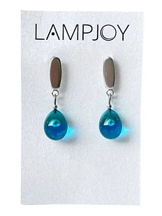 Серьги Лампджой «Капли», стекло, синий