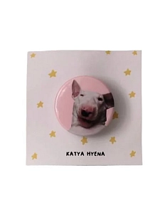 Закатной значок «Бультерьер», розовый, металл, 25 мм