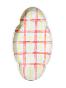 Тарелка ручной работы Домик на дереве «Красно-жёлтая клетка», овальная, керамика, 24 см