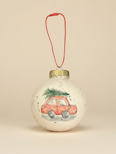 Ёлочная игрушка шар расписной «Красная машинка», 7 см