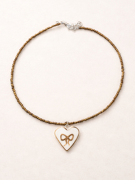 Чокер ручной работы с сердечком «Бант», полуфарфор, бисер, фото 2.