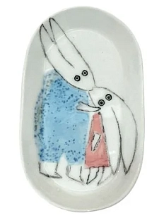 Блюдце ручной работы Катибо Зайки, керамика, 14 см
