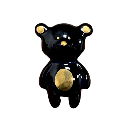 Брошь ручной работы «Мишка», чёрная, фарфор, фото 1.
