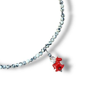 Чокер с подвеской Бур.Мур «Лошадка из детства», родированная латунь, далматиновая яшма, горный хрусталь и эмаль, фото 1.