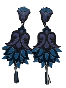 Серьги «Цветок Гамаюн», дерево, чёрно-синие
