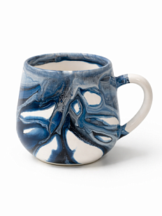 Кружка ручной работы с разводами Кафель «Исландия», бело-синяя, керамика, 350 мл