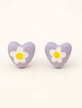Серёжки-гвоздики Радость Рядом «Сердечки с цветочками», полимерная глина, сиреневые
