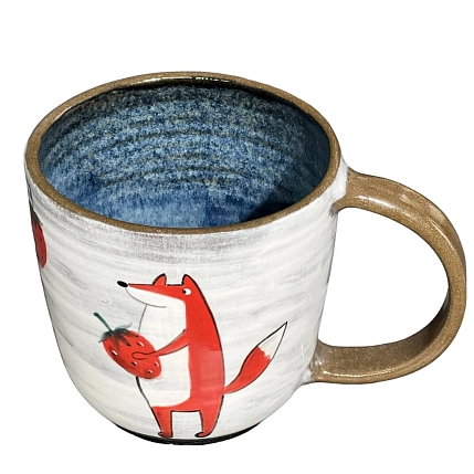Кружка ручной работы Ким керамика с росписью Лис с клубникой, керамика, 450 мл, фото 4.