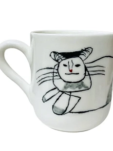 Кружка ручной работы Антон тут рядом «Загадочный кот», белая, керамика, 300 мл