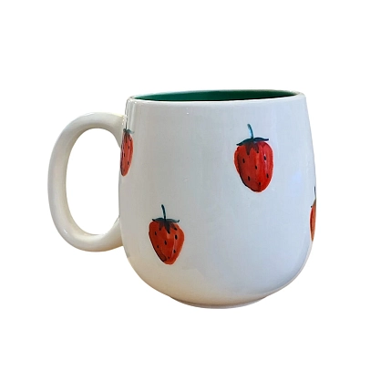 Кружка ручной работы Ким керамика с росписью Лис с клубникой, фарфор, 350 мл, фото 2.