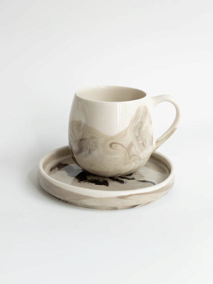 Кружка ручной работы мятая «Серый мрамор», керамика, 250 мл, фото 2.