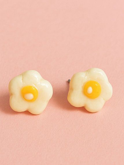 Серёжки-гвоздики «Ромашки маленькие», полимерная глина, фото 2.