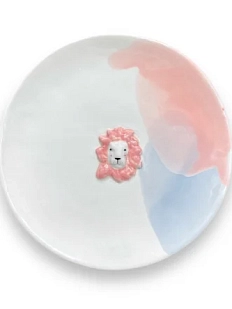 Тарелка ручной работы Мария Гордеева  с фигуркой Лев, розово-голубая, полуфарфор, 20,5 см