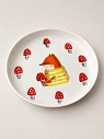 Тарелка ручной работы Ким керамика с бортиком Лисёнок с мухоморами, белая, фарфор, 13 см, превью фото 3