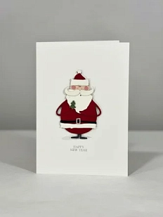 Открытка ВОЕ с деревянными элементами «Happy New Year c Сантой», открывающаяся