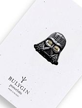 Брошь ручной работы Фарфор Булыгина «Дарт Вейдер», чёрно-серебристая