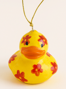 Ёлочная игрушка Утёнок с красными цветочками, 4 см