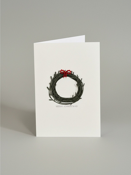 Открытка с деревянными элементами «Merry Christmas c еловым венком», открывающаяся, BOE, фото 1.