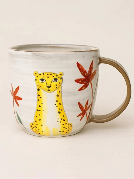 Кружка ручной работы Ким керамика с росписью Леопард в джунглях, керамика, 450 мл, фото 1.