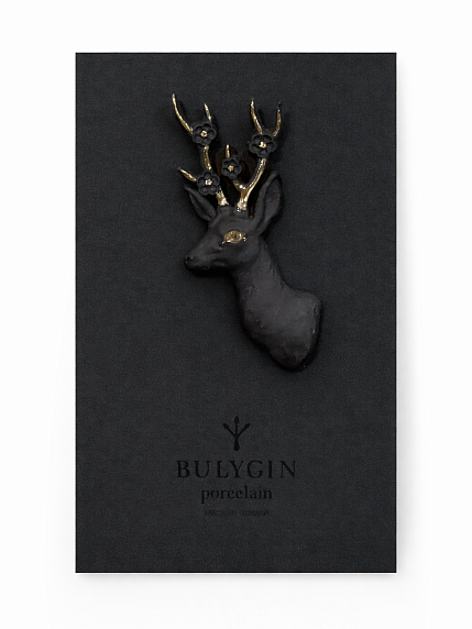 Брошь ручной работы Bulygin «Олень», фарфор, чёрно-серебристая, фото 3.