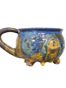 Кружка ручной работы с глазами «Дракон», синяя, керамика, 350 мл
