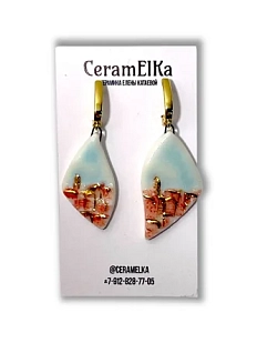 Серьги КерамЕлКа «Городские контуры», фарфор, бело-золотистые