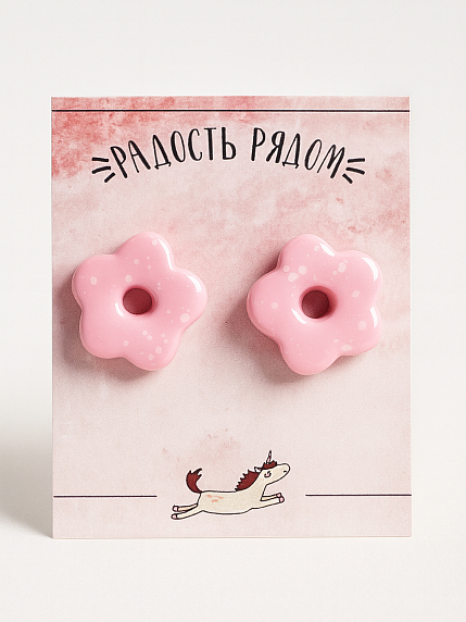 Серёжки-гвоздики «Цветы», полимерная глина, розовый, фото 2.