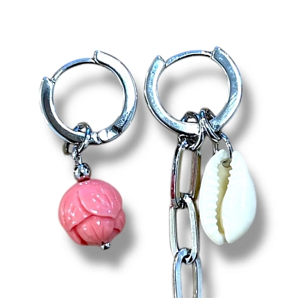 Асимметричные серьги-конструкторы Бур.Мур mini «Цепочка и бусина», латунь, керамика, фото 3.