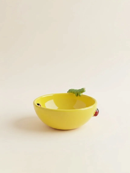 Глубокая тарелка ручной работы Emotion ceramics «Гусеница», желтая, керамика, 15 см, фото 2.