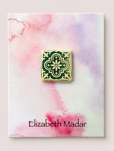 Брошь ручной работы Elizabeth Madar Плиточка, зелёная, керамика