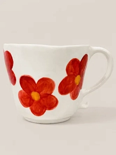 Чашка ручной работы Шуши керамика «Цветы», красная, керамика, 250 мл